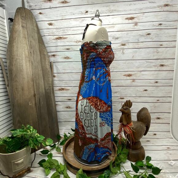 Romantic Sini Halter Beach Summer Stretch Beach Pull-Over Sun Dress Medium 088 - Picture 6 of 7